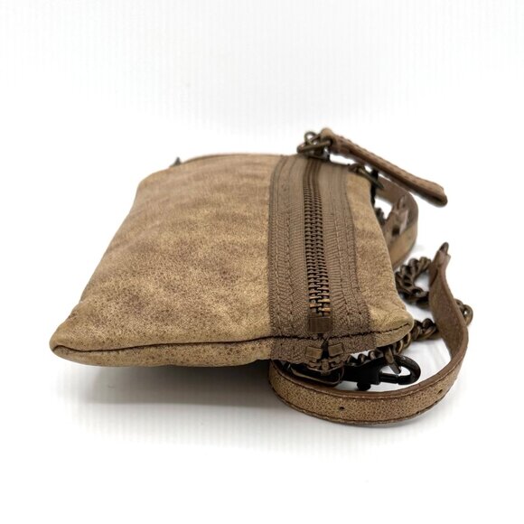 J.Crew Taupe Distressed Faux Leather Crossbody Bag Chain Strap Zip Purse 8x5 - Picture 7 of 9